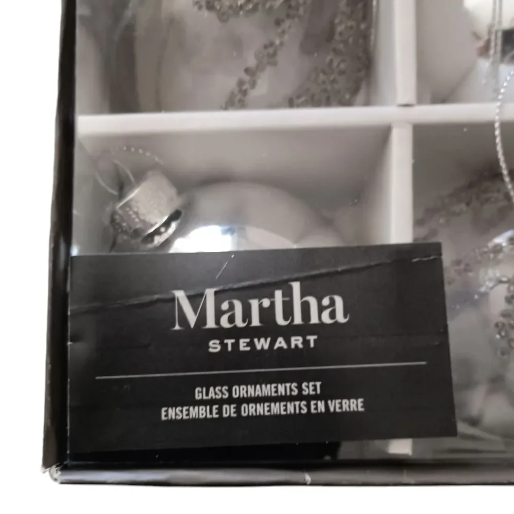 14 Martha Stewart Silver Glass Ornament Set Christmas Beaded‎ Glittery Bedford